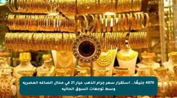 4870 جنيهًا.. استقرار سعر جرام الذهب عيار 21 في محال الصاغة المصرية وسط توجهات السوق الحالية